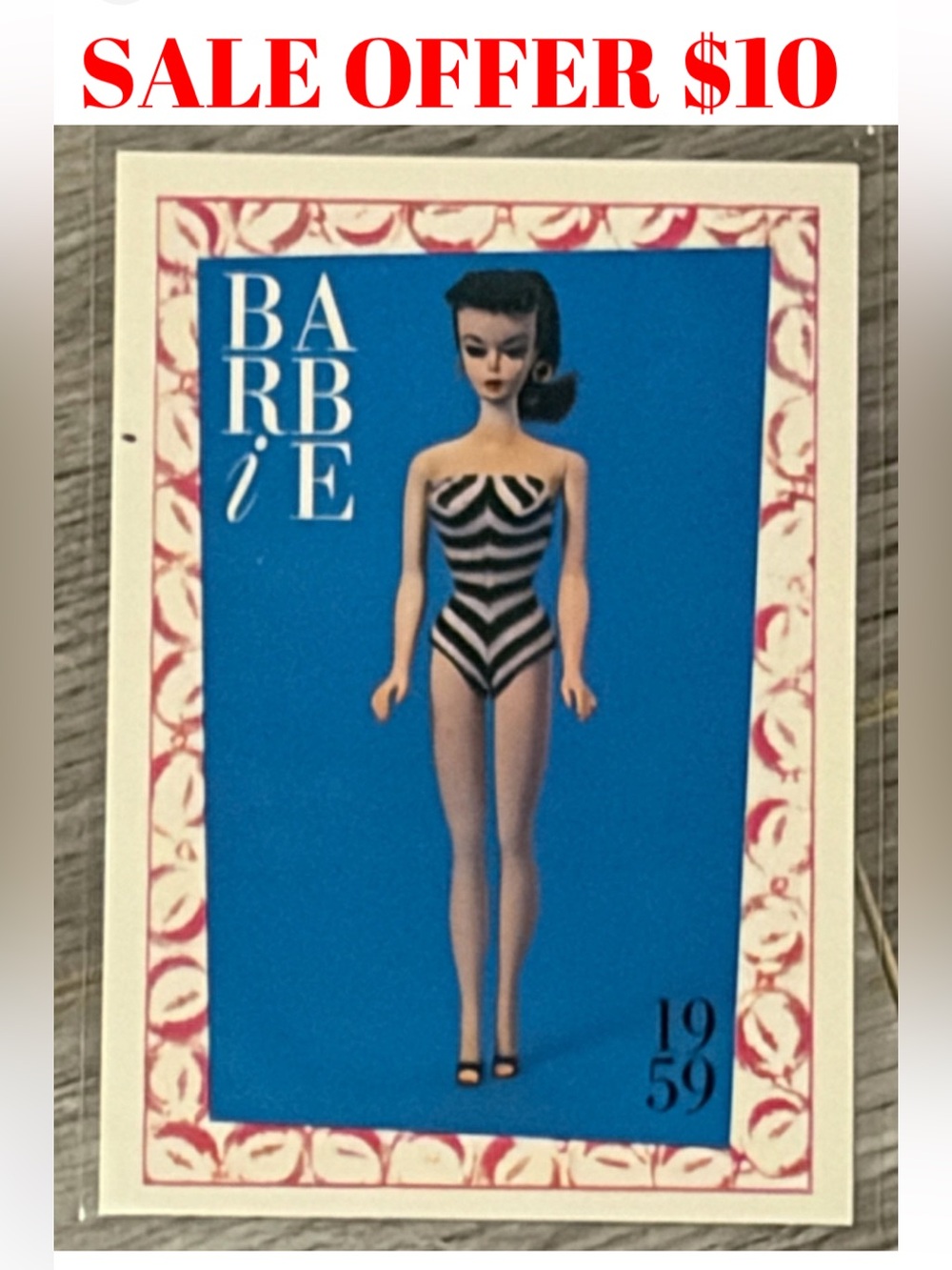 Barbie 1990 Swimsuit Mattel 1959 1st Barbie Jumbo Oversized 5x7 Card